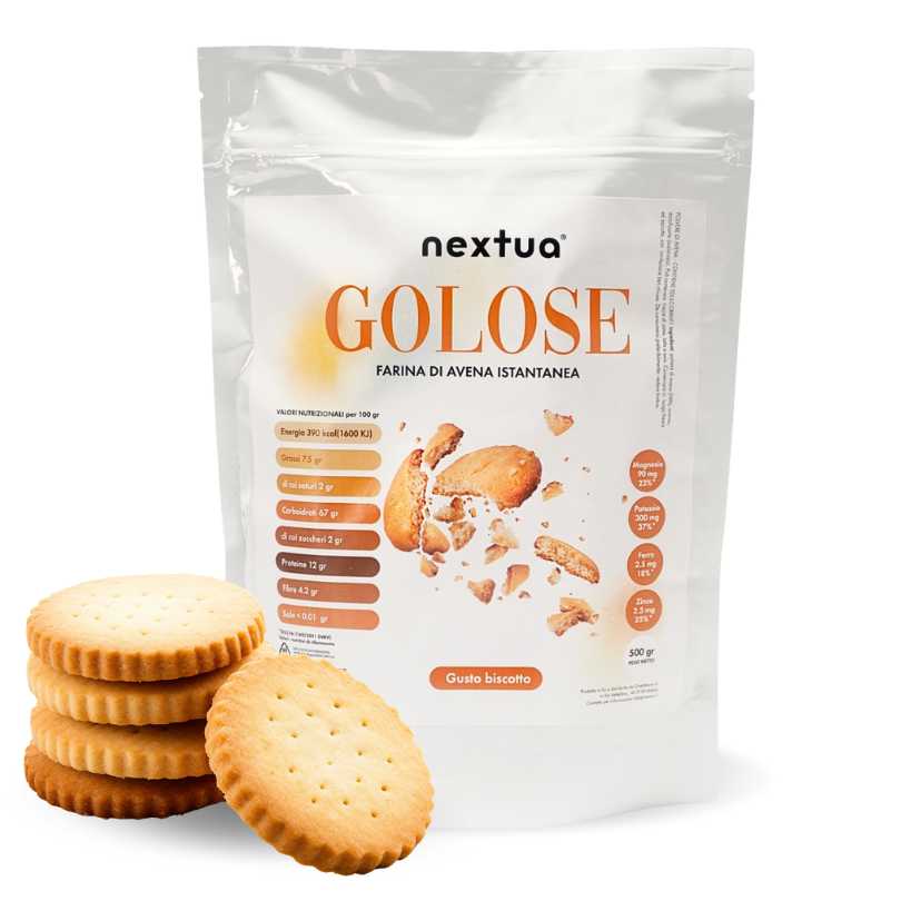 Nextua Farina di avena istantanea gusto biscotto per pancakes, porridge e ricette proteiche