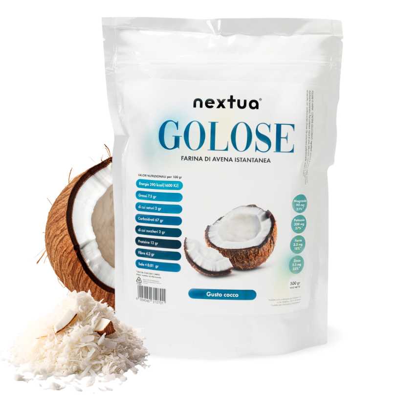 Nextua Farina di avena istantanea gusto cocco per pancakes, porridge e ricette proteiche