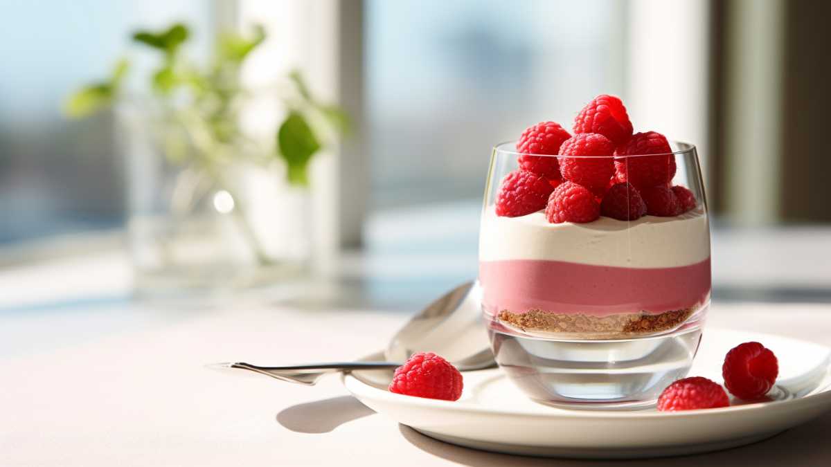 Porridge preparato con Farina di avena gusto cheesecake Nextua alla fragola per una colazione proteica