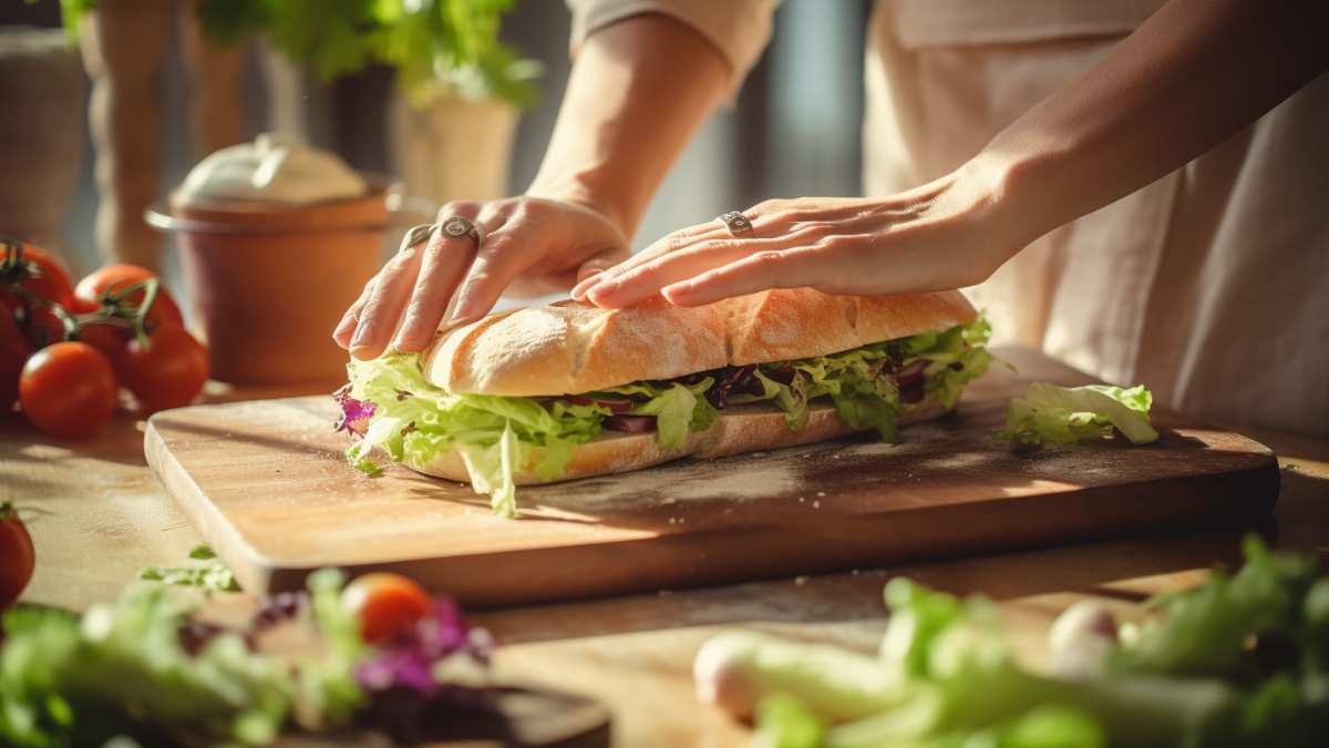 Nextua Baguettte pane proteico Proteo per pasti proteici e la dieta chetogenica mentre viene tagliato