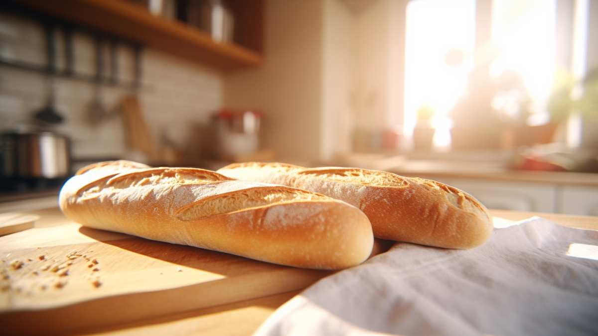 Nextua Baguettte pane proteico Proteo per pasti proteici e la dieta chetogenica sul tavolo in cucina