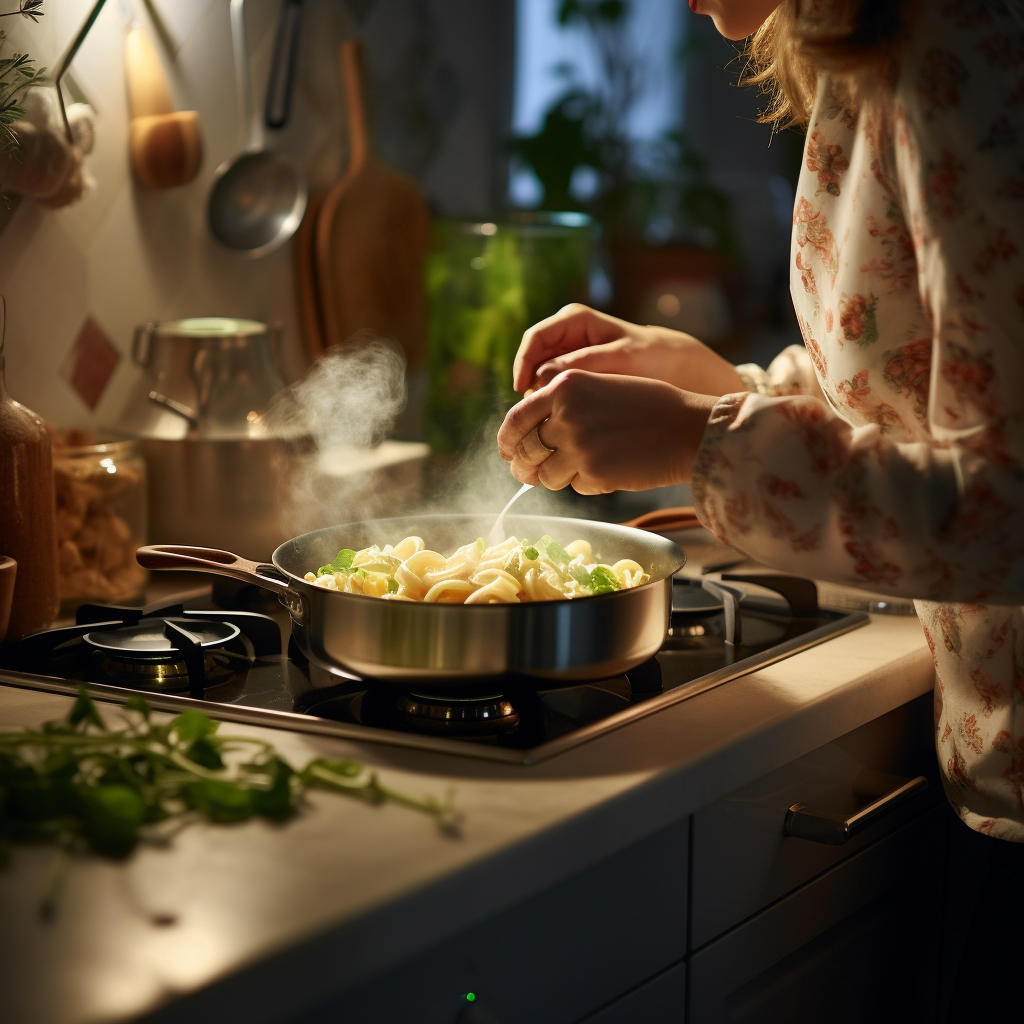 Donna prepara un pranzo proteico con la pasta proteica sedani di Nextua adatta alla dieta chetogenica