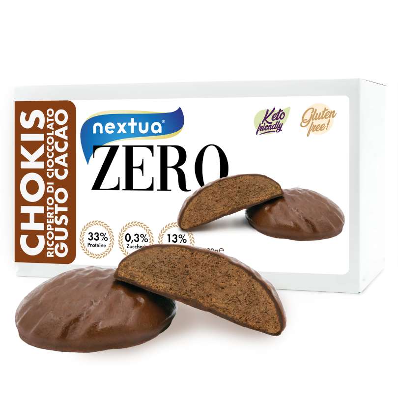 Nextua biscotti proteici chokis ricoperto di cioccolato gusto cacao per dieta chetogenica
